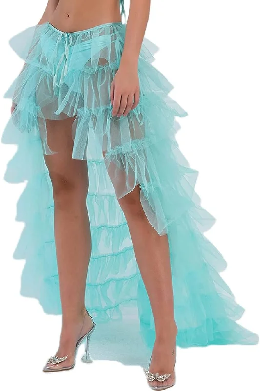 Romantic Ocean Blue Hi Low Ruffled Tulle Maxi Skirt Coverup Dress Tunics Evening elegant Romantic Ocean Blue Hi Low Ruffled Tulle Maxi Skirt Coverup Dress Tunics Evening elegant