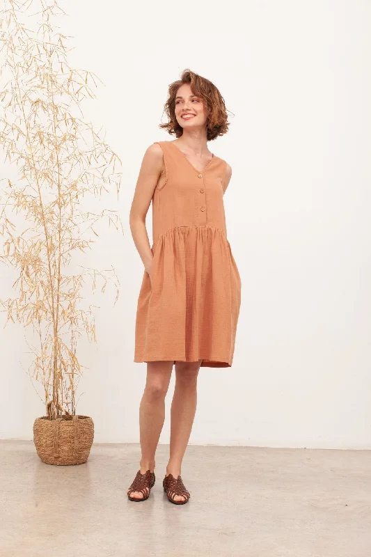 BRIGITTE muslin reversible dress in nude Tunics Sophisticated sleek