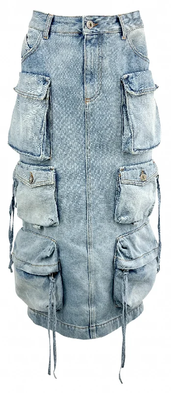The Attico Denim Cargo Skirt in Sky Blue ribbed skirt waist