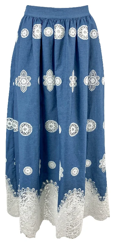 Borgo de Nor Rhea Denim Midi Skirt in Blue Lace linen skirt relaxed