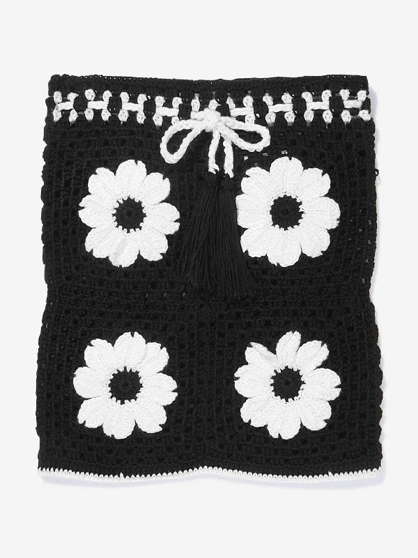 Nessi Byrd Girls Crocheted Flower Oila Skirt in Black cashmere skirt plush