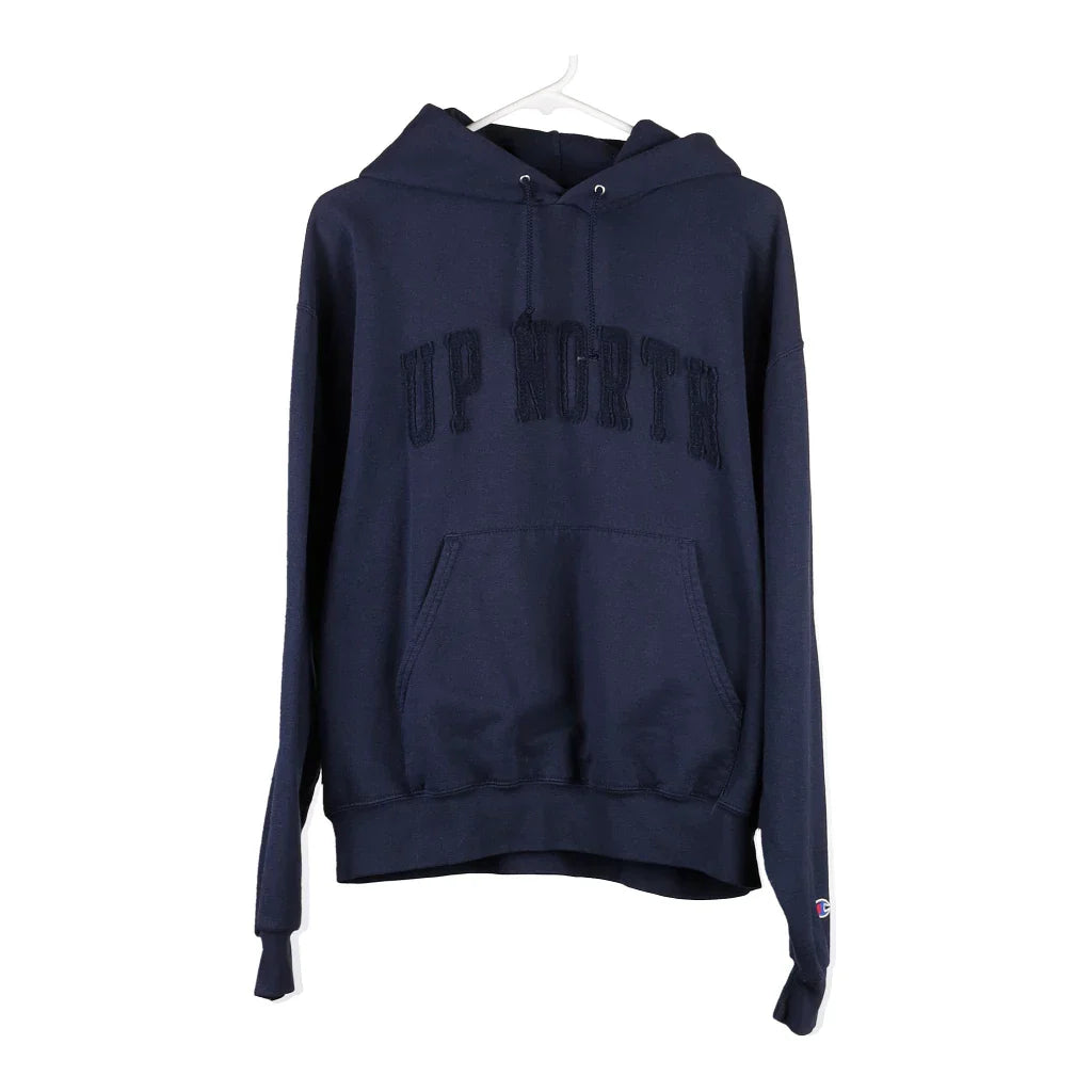 Up North Champion Hoodie - Large Navy Cotton Blend Hoodie with Emblem Brand Identity Up North Champion Hoodie - Large Navy Cotton Blend Hoodie with Emblem Brand Identity