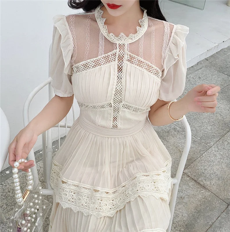 French Short-sleeved Cake Skirt Long Dress Tunics Party sparkling