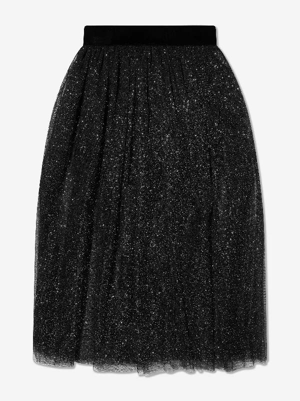 Monnalisa Girls Glitter Mesh Midi Skirt in Black denim skirt classic