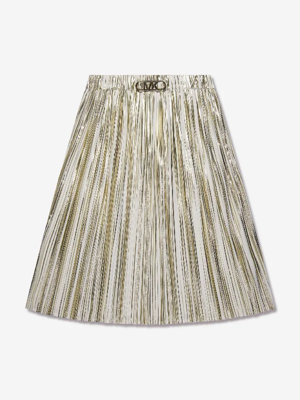 Michael Kors Girls Pleated Mid-Length Skirt in Gold pleated skirt texture