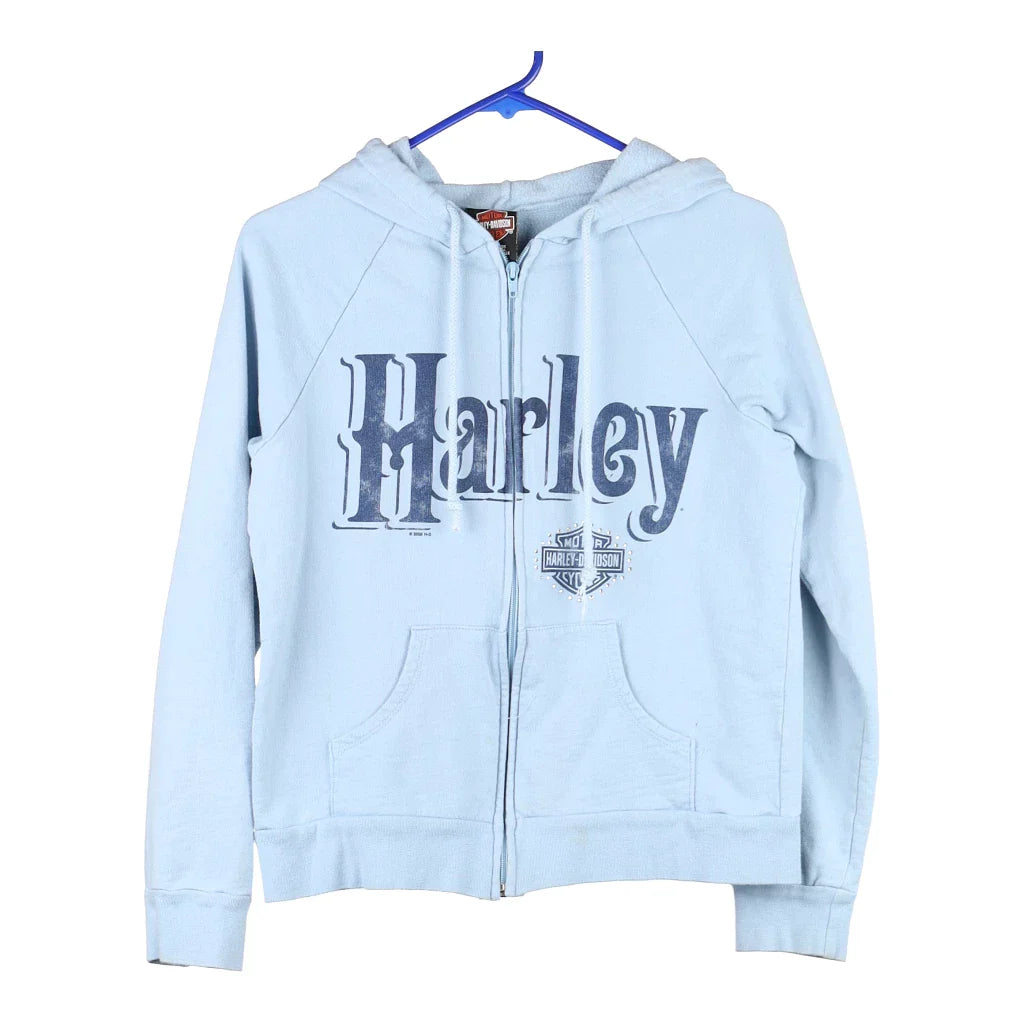 Seaford, Delaware Harley Davidson Hoodie - Large Blue Cotton Hoodie with Longline Fit Extended Stylish