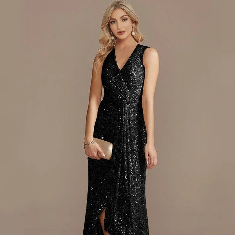 Women's Sequin Twisted Irregular Evening Dress Tunics Vintage classic