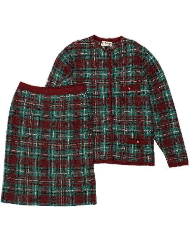 ST. GEORGES Womens 6 Button 2 Piece Skirt Set US 3 Small W28 Green Check velvet skirt glossy ST. GEORGES Womens 6 Button 2 Piece Skirt Set US 3 Small W28 Green Check velvet skirt glossy