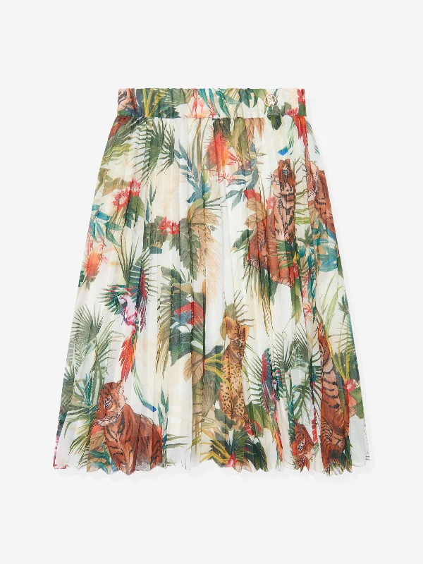 Roberto Cavalli Girls Silk Botany Skirt in White corduroy skirt textured