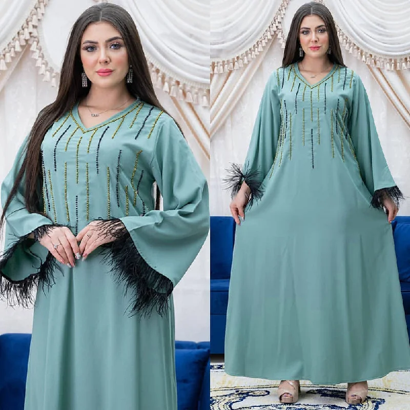 Ethnic Style Diamond Feather Cuffs Dress Tunics Review highly