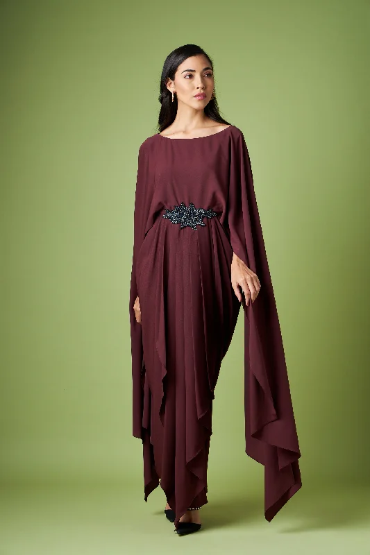 Elena Draped Dress With Crystal Detail Crew Neckline Casual