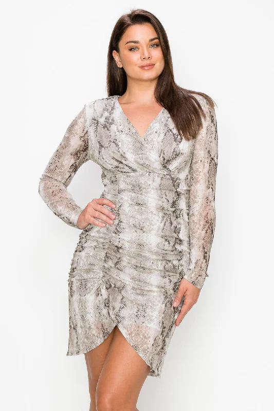 Shirring Animal Print Dress Tunics Fashionable trendy