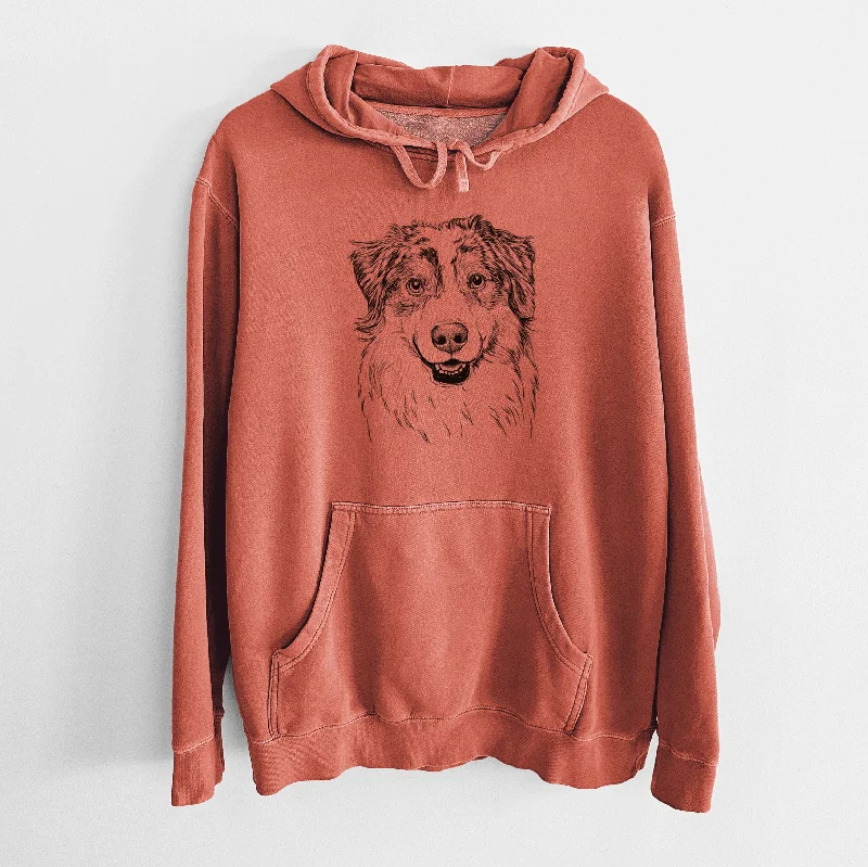 Bare Aonghus the Australian Shepherd - Unisex Pigment Dyed Hoodie Hoodie with Belted Waist Structured Tailored Bare Aonghus the Australian Shepherd - Unisex Pigment Dyed Hoodie Hoodie with Belted Waist Structured Tailored