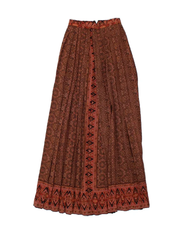VINTAGE Womens Pleated Maxi Skirt W20 2XS Brown Floral vintage skirt charm