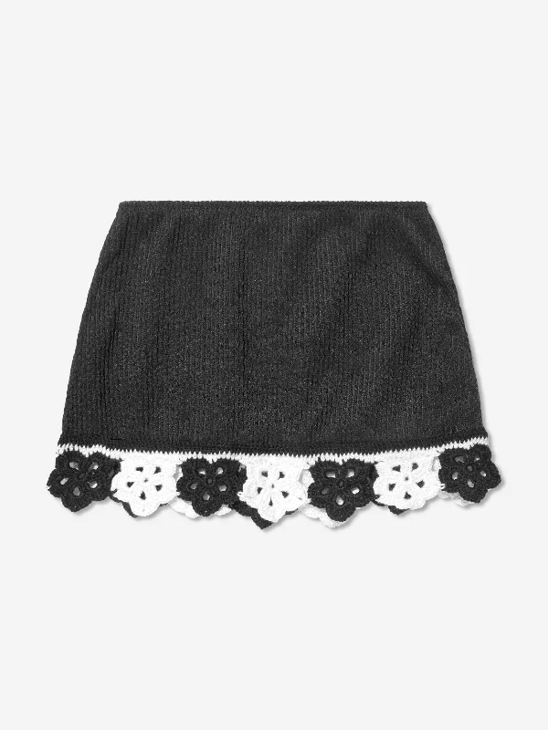 Nessi Byrd Girls Crochet Flower Sonna Skirt in Black corduroy skirt cozy