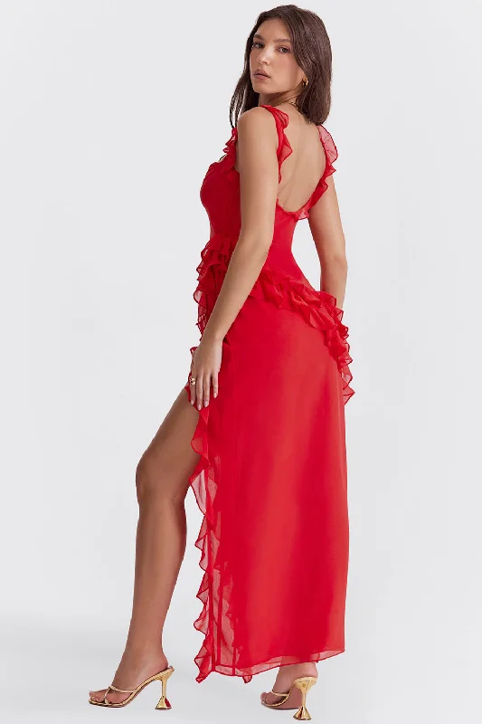 Osveci Ruffle Dress Crew Neckline Casual