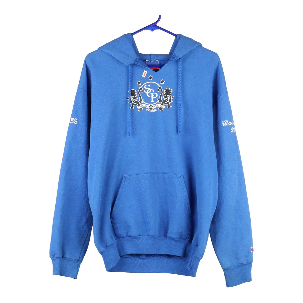 SCP Champion Hoodie - Medium Blue Cotton Blend Hoodie with Color Block Contrast Stylish SCP Champion Hoodie - Medium Blue Cotton Blend Hoodie with Color Block Contrast Stylish