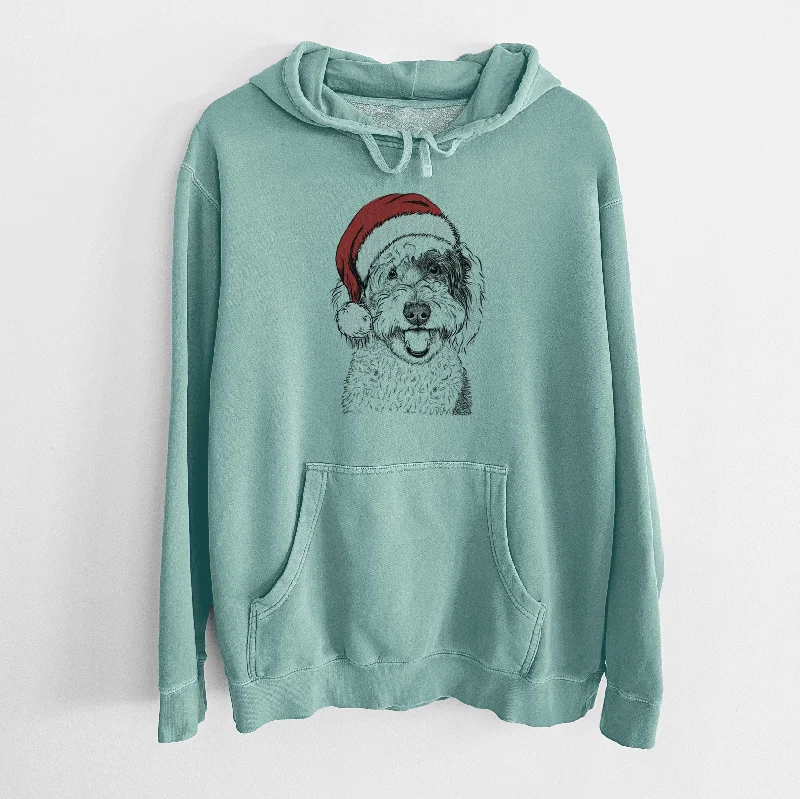 Santa Hat Sherlock the Sheepadoodle - Unisex Pigment Dyed Hoodie Hoodie with Mesh Breathable Sporty Santa Hat Sherlock the Sheepadoodle - Unisex Pigment Dyed Hoodie Hoodie with Mesh Breathable Sporty