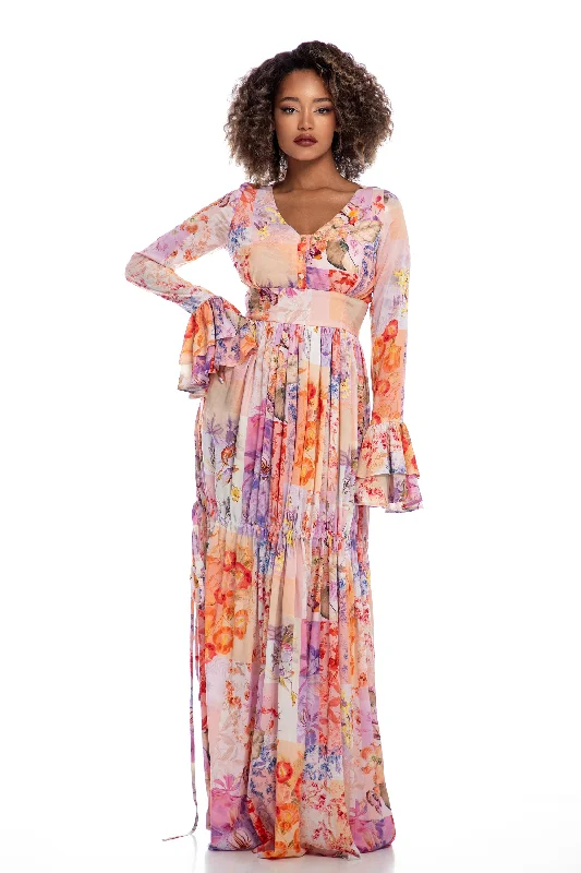 Long Dress with Floral Pattern Tunics Fleece cozy