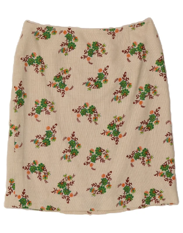 VINTAGE Womens Straight Skirt W30 Medium Off White Floral asymmetrical skirt cut