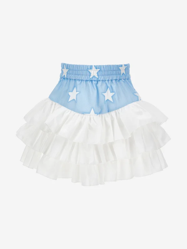Monnalisa Girls Denim Stars Ruffle Skirt in Blue leather skirt bold