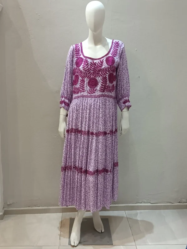 Embroidered Aguacatenango Dress with Lilac Flights Tunics Designer luxury