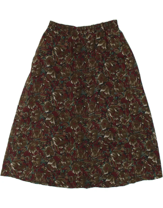 VINTAGE Womens A-Line Skirt IT 40 Small W28 Brown Floral Polyester belted skirt waist VINTAGE Womens A-Line Skirt IT 40 Small W28 Brown Floral Polyester belted skirt waist