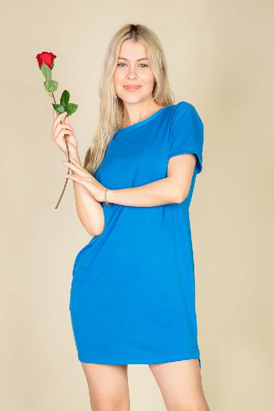 Tee Dress with Short Sleeves and Side Slit Tunics Trousers formal