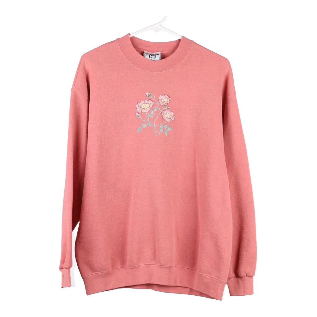 Lee Floral Sweatshirt - Large Pink Cotton Blend Hoodie with Pattern Geometric Abstract Lee Floral Sweatshirt - Large Pink Cotton Blend Hoodie with Pattern Geometric Abstract