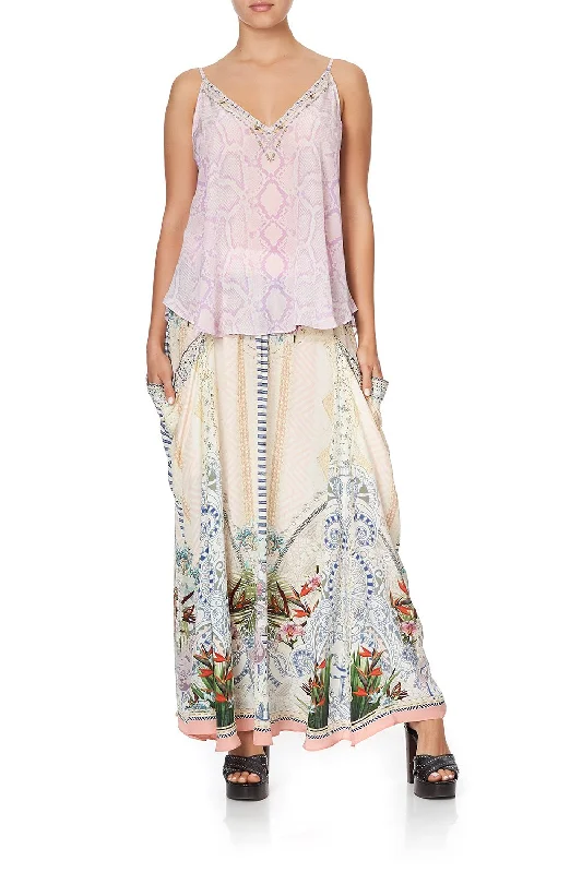 SHIRRED WAIST POCKET SKIRT BEACH SHACK asymmetrical skirt cut