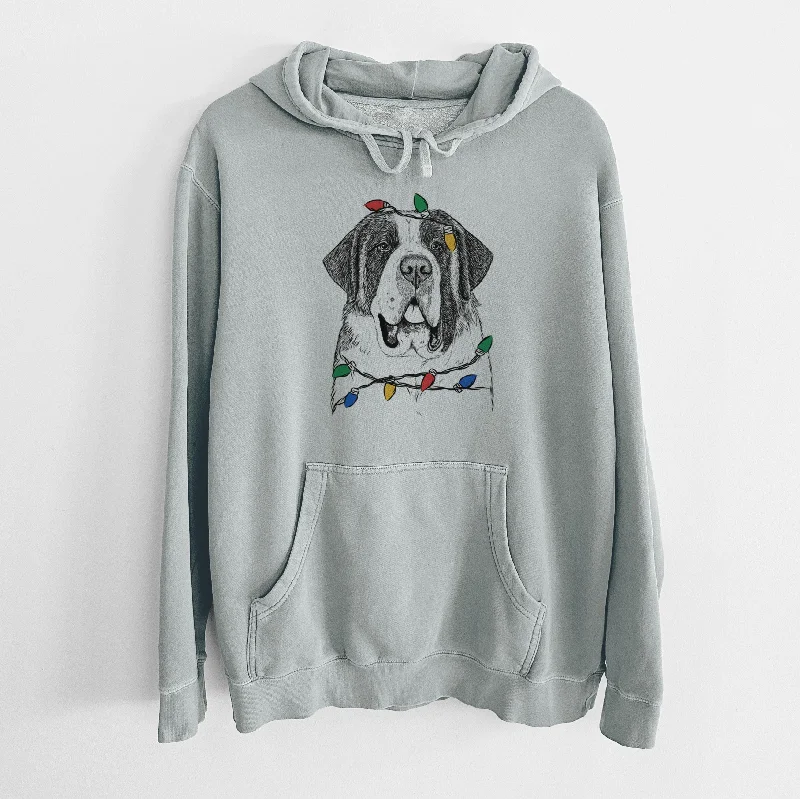 Christmas Lights Thor the Saint Bernard - Unisex Pigment Dyed Hoodie Hoodie with Illustration Artistic Creative Christmas Lights Thor the Saint Bernard - Unisex Pigment Dyed Hoodie Hoodie with Illustration Artistic Creative
