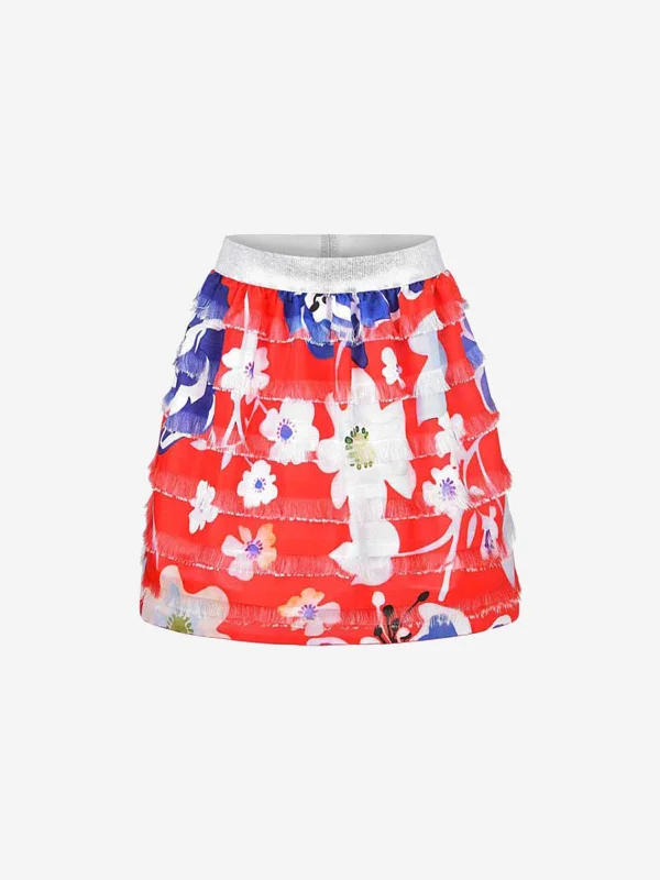 Simonetta Girls Floral Print Layered Skirt linen skirt natural