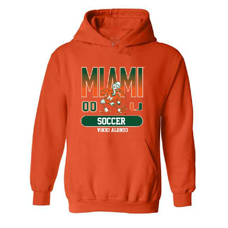 Miami - NCAA Women's Soccer : Vikki Alonzo - Classic Fashion Shersey Hooded Sweatshirt Hoodie with Ribbed Hem Stretchable Secure Miami - NCAA Women's Soccer : Vikki Alonzo - Classic Fashion Shersey Hooded Sweatshirt Hoodie with Ribbed Hem Stretchable Secure