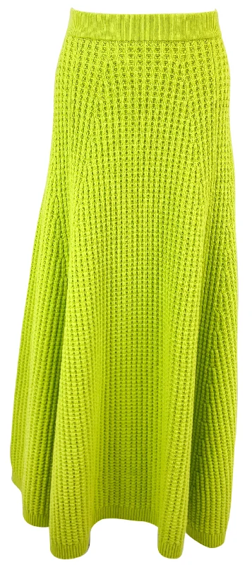 Brandon Maxwell Lorna Pointelle-Knit Wool Skirt in Acid Green silk skirt luxurious