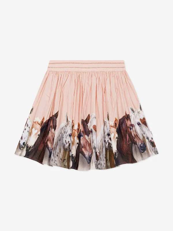 Molo Girls Horse Print Skirt in Pink mini skirt trendy