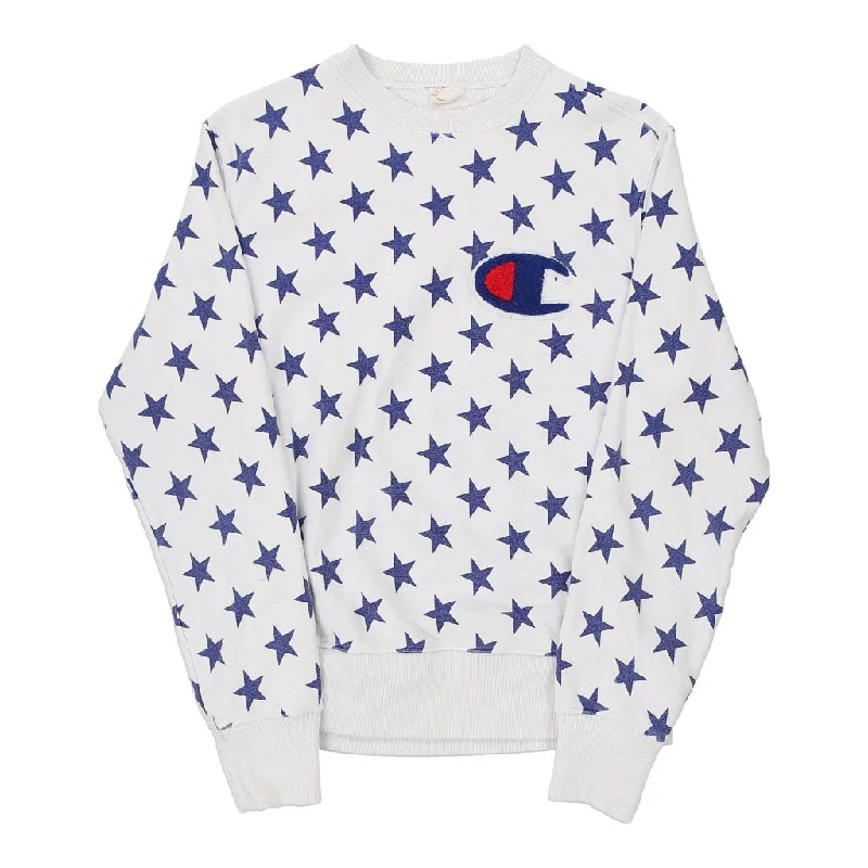 Champion Sweatshirt - Large White Cotton Blend Hoodie with Neon Bright Vibrant