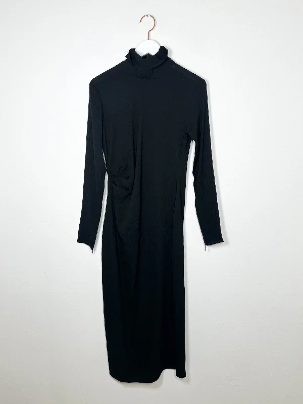 Untitled in Motion - Aurora Dress - Black Crinkle Tunics Bridal satin