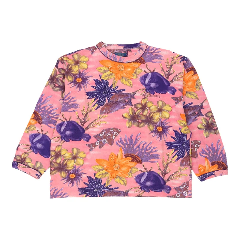 Les Copains Floral Sweatshirt - 2XL Pink Cotton Hoodie with Neon Bright Vibrant