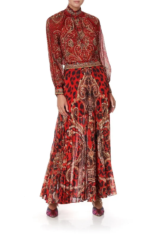 PLEATED FULL HEM SKIRT SLAVE TO THE RHYTHM ribbed skirt waist