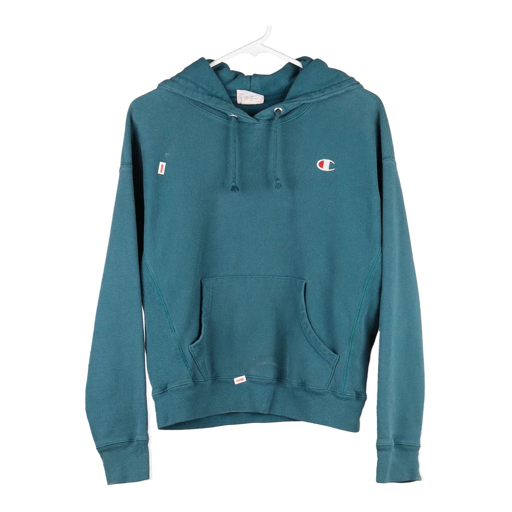 Reverse Weave Champion Hoodie - Small Teal Cotton Blend Hoodie with Applique Textured Unique Reverse Weave Champion Hoodie - Small Teal Cotton Blend Hoodie with Applique Textured Unique