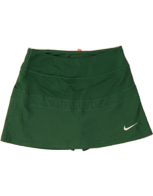 NIKE Womens Dri Fit Tennis Skirt UK 10 Small  Green Polyester high slit skirt