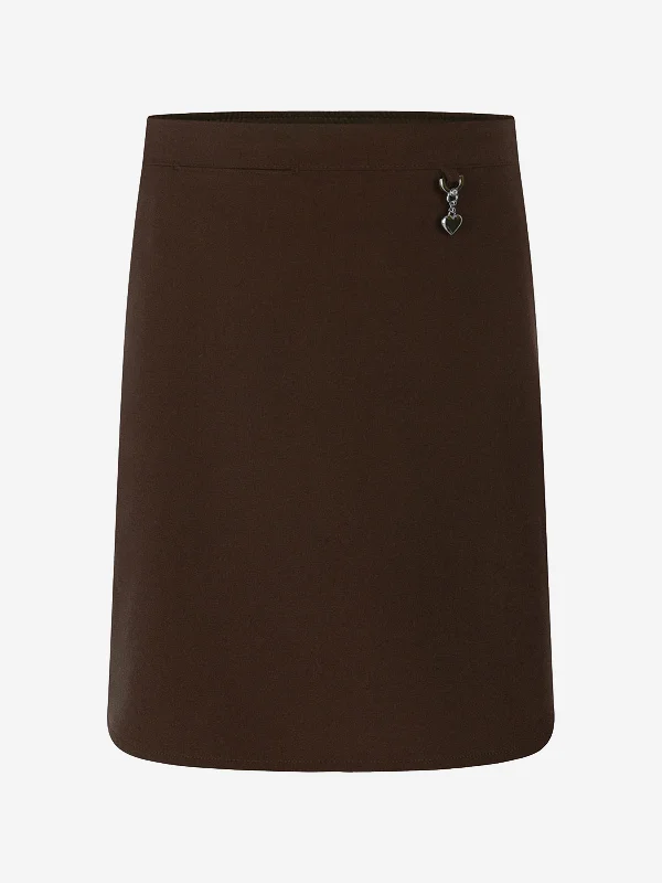 Zeco Girls School Lycra Heart Skirt in Brown leather skirt sleek