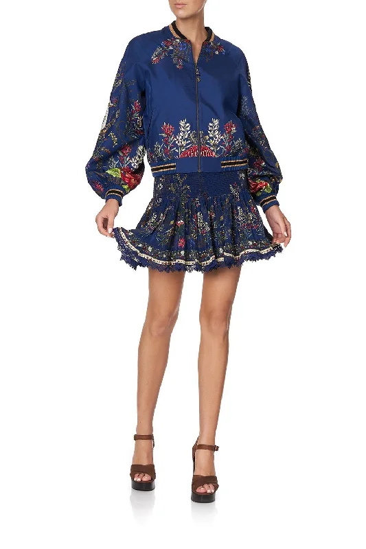 SHORT SHIRRED SKIRT WINGS IN ARMS silk skirt sleek