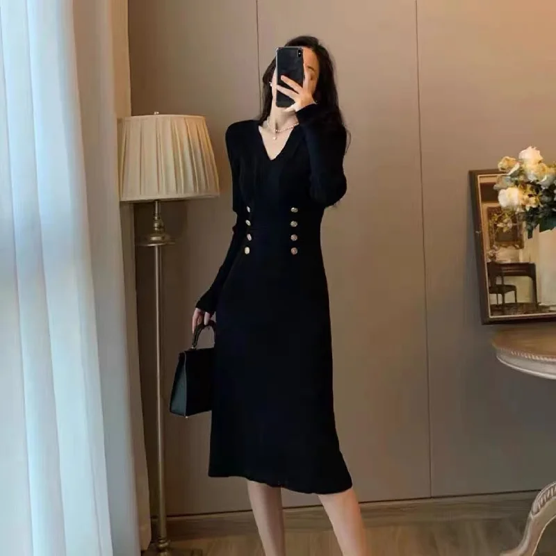 Women's Fashion Retro Skinny V-neck Dress Tunics Short Trendy