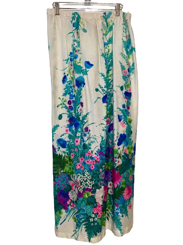 1970s Floral Maxi Skirt leather skirt bold