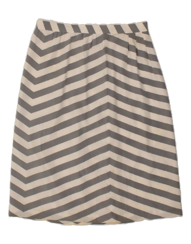 VINTAGE Womens High Waist A-Line Skirt IT 48 XL W32  Grey Striped leather skirt bold