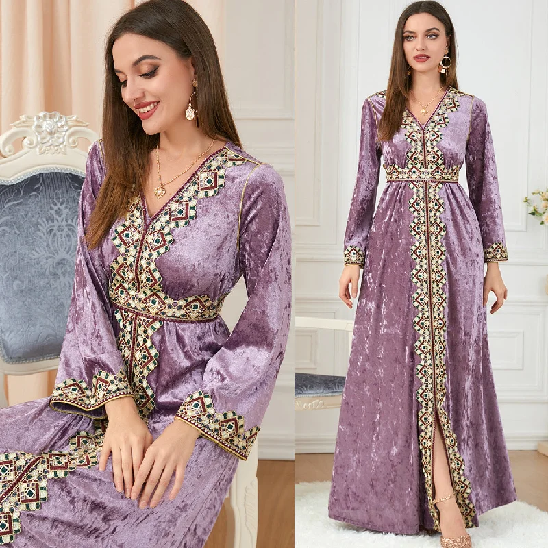 Loose Slim V-neck High-end Women's Long-sleeved Canary Velvet Dress Tunics Corduroy durable Loose Slim V-neck High-end Women's Long-sleeved Canary Velvet Dress Tunics Corduroy durable