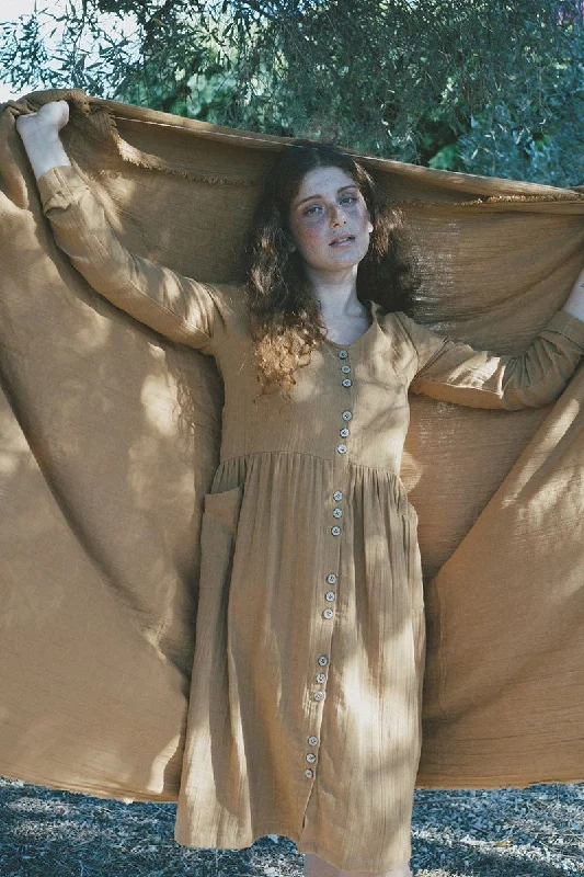 Siara V-neckline dress in mustard Tunics Sophisticated sleek