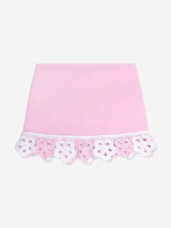 Nessi Byrd Girls Crochet Flower Sonna Skirt in Pink denim skirt trendy