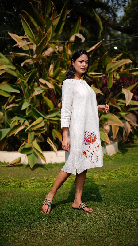 Beige Dress With Gathered Neck Tunics Versatile all-occasion